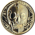 人の頭蓋骨の金色メダル